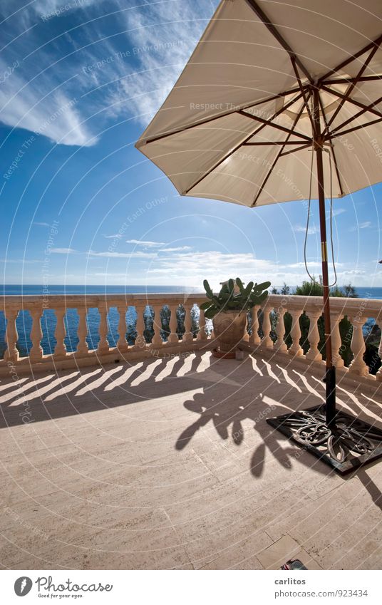 The further prospects ..... Air Water Sky Sunlight Summer Warmth Coast Relaxation Dream Vantage point Far-off places Horizon Terrace Balcony Handrail Column
