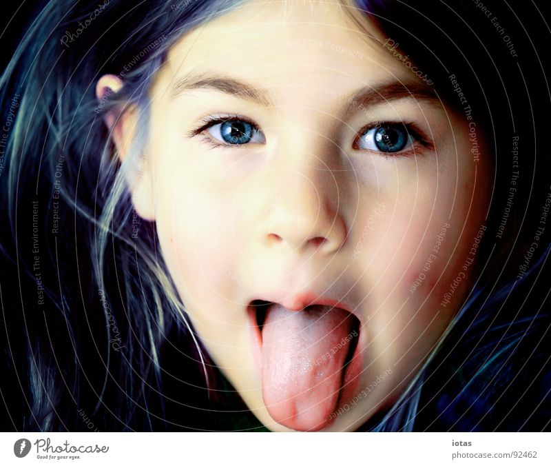 luise III Child Girl Face Small Loud Evil Portrait photograph Milk teeth Joy Beautiful Tongue Mouth Brash Hair and hairstyles