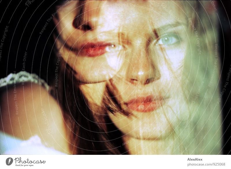 I sequence - analog double exposure Young woman Youth (Young adults) Eyes Mouth Lips Freckles 18 - 30 years Adults Double exposure Brunette Long-haired Looking