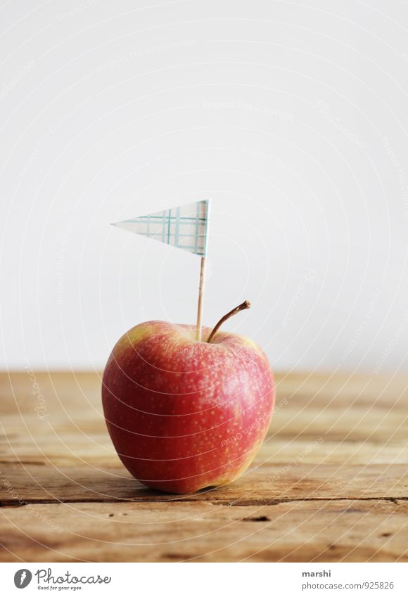 APPLE AHOI Food Fruit Nutrition Eating Moody Flag Apple Remark Wooden table Decoration Ahoy Healthy Healthy Eating Essen Snack Colour photo Interior shot