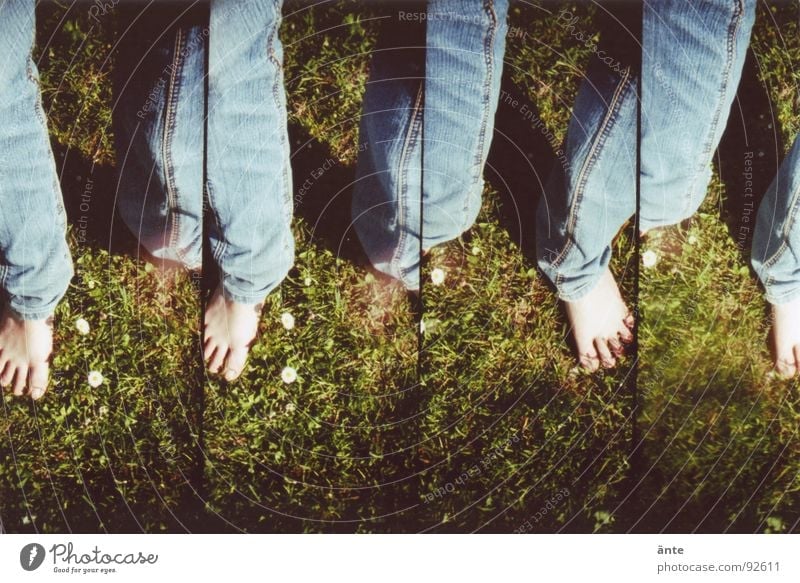 all my legs Pants Toes Grass Daisy Spring Summer Multiple Joy Legs Jeans Feet Lomography supersampler Freedom Emotions Many Repeating Barefoot