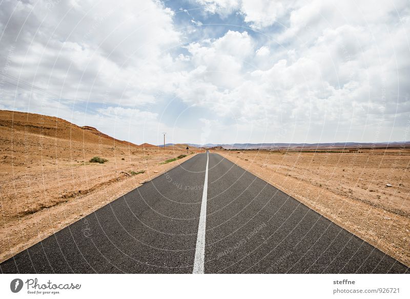 Desert Road | High Atlas Sky Clouds Beautiful weather Mountain Street Hot Loneliness Stony Infinity Right ahead Forward Exterior shot Copy Space bottom Day