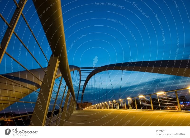 dynamic bridge Yellow Swing Basel Bridge Dynamics Evening Sky Blue Handrail Rhine Architecture