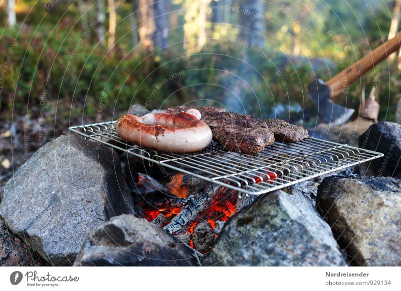 outdoor Food Meat Sausage Picnic Organic produce Adventure Freedom Camping Summer Forest Eating Delicious Vacation & Travel Bratwurst Barbecue (event) Grill