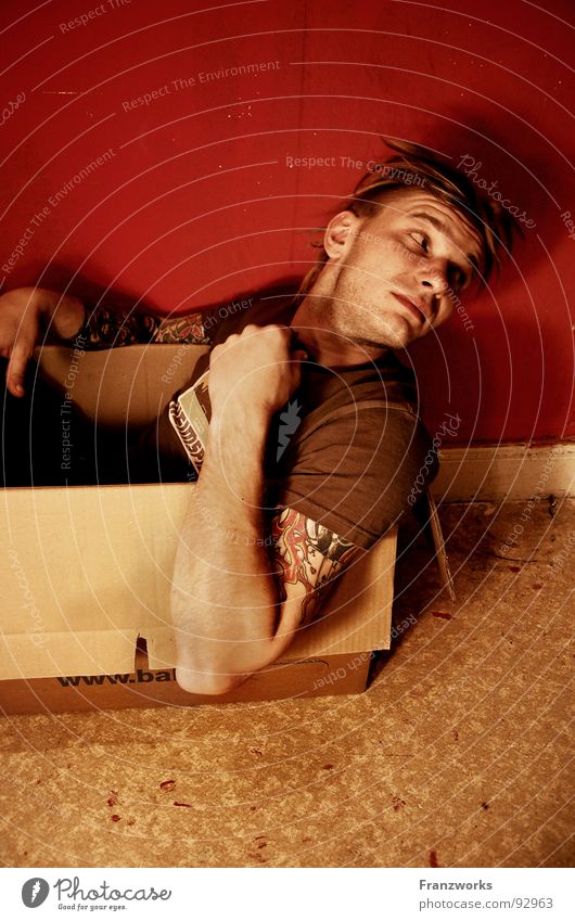 "G8 terrorist." Crate Playing Cozy Flat (apartment) Hallway Rubber floor Funny Pushing Crouch Red Wall (building) Entertainment cardboard box Cardboard soapbox