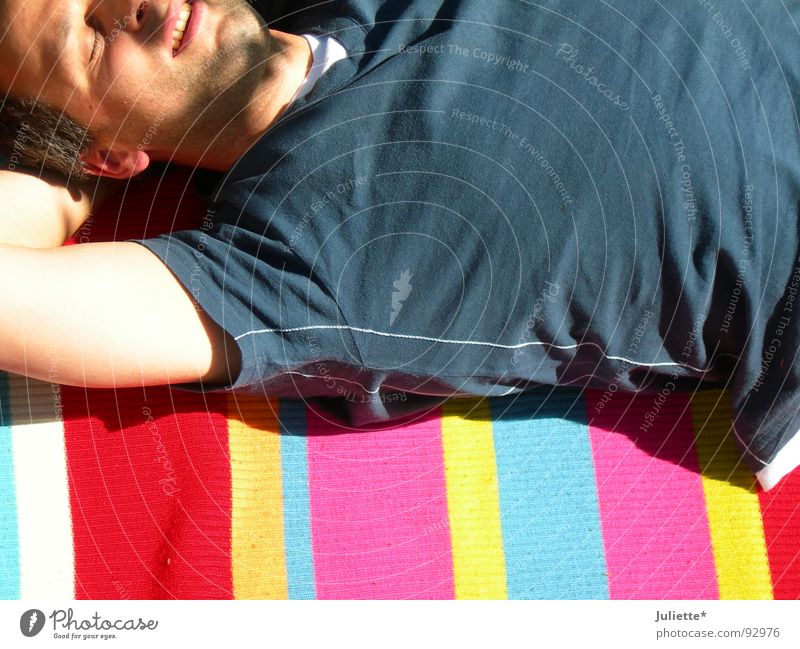 Life is beautiful Man Relaxation Multicoloured Lighting T-shirt Striped Summer Joy Colour Lie Laughter Blue