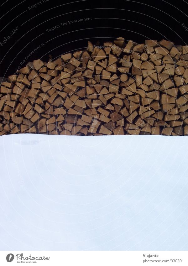 Winter picture: Wood and snow Structures and shapes Snow Construction site Craft (trade) Energy industry Saw Renewable energy Nature Climate change Weather Tree