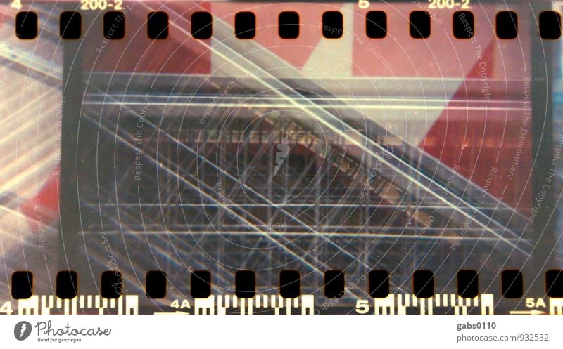 Shut-off II Lomography Colour Film Barrier Fence Closed Barred Hoarding Analog Red White Metal Double exposure diamond