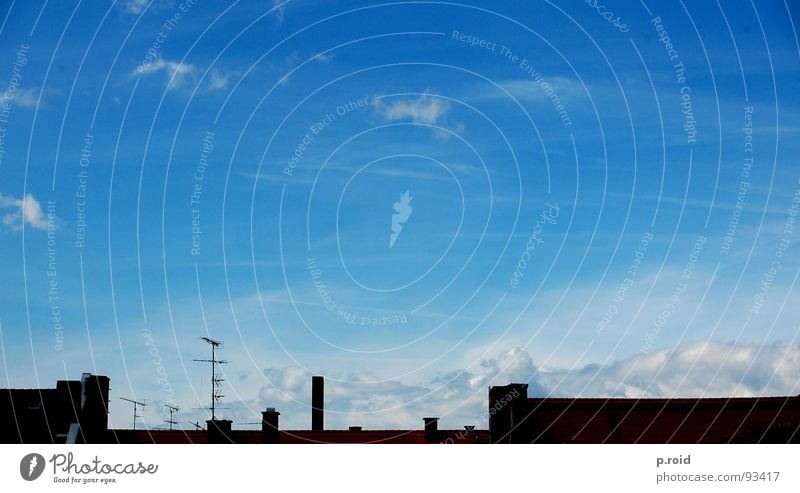 clouds and rain. Antenna House (Residential Structure) Roof Television Brick Broacaster Top Summer White Cover up Sky Chimney Clarity Blue Skyline Silhouette