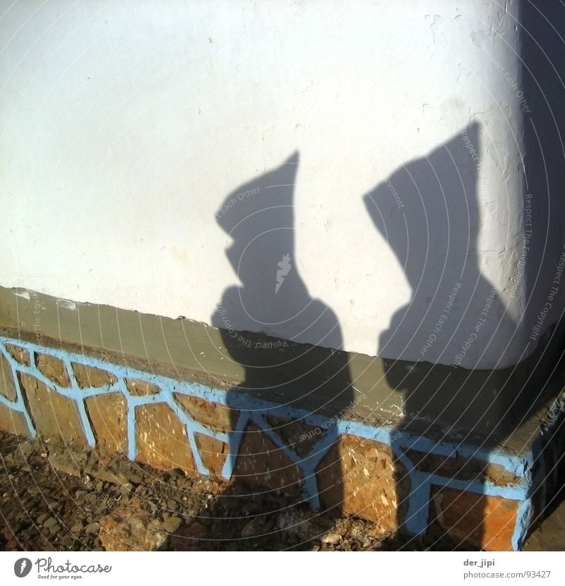 shadow men Dark Light Morocco Africa Man Clothing Costume Wall (barrier) Wall (building) Plaster Cap Point Hooded (clothing) Detail Transience Shadow Bright
