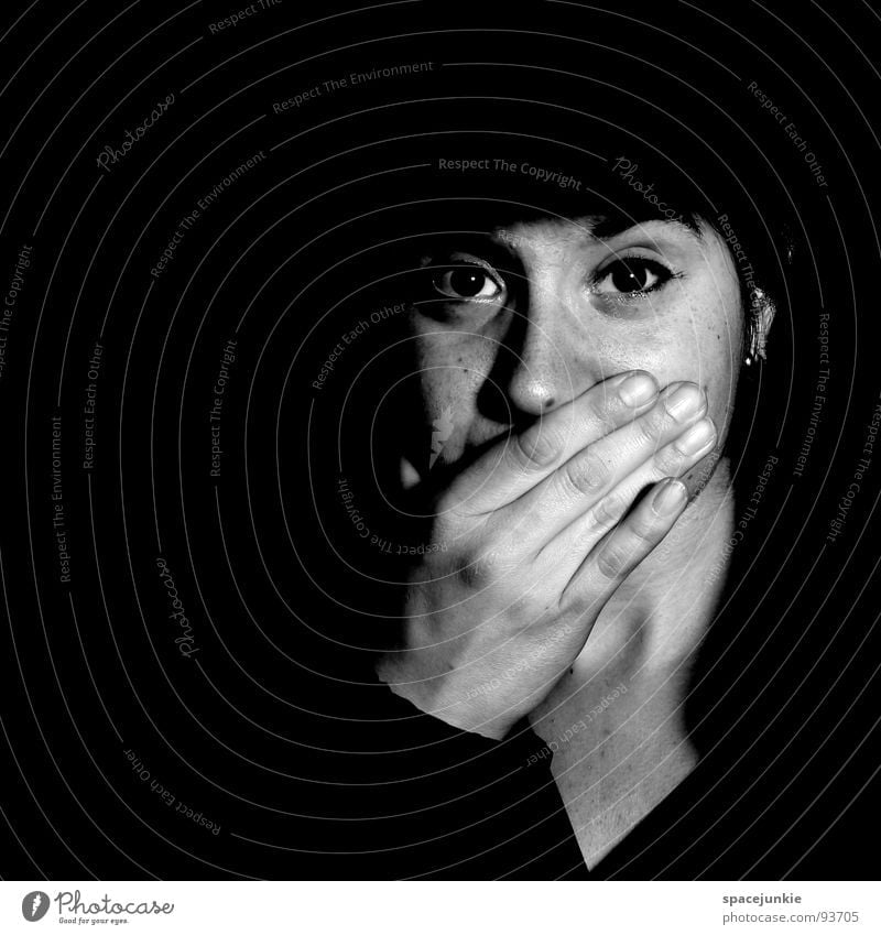 darkness Dark Night Woman Hand Light Loneliness Eerie Fear Panic Threat Face Black & white photo