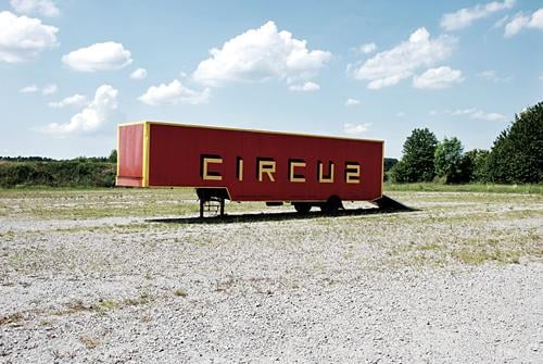 Flea circus moves on Carriage Circus Trailer Container Truck Invite Means of transport Logistics Drop shadow Culture trailers Deserted Circus trailer