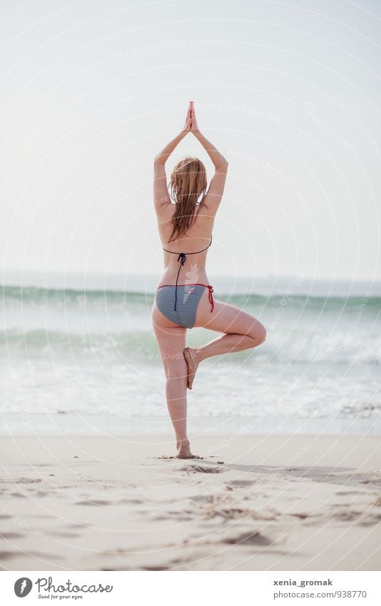 Yoga on the beach Lifestyle Beautiful Personal hygiene Body Healthy Fitness Wellness Harmonious Well-being Contentment Senses Relaxation Calm Meditation