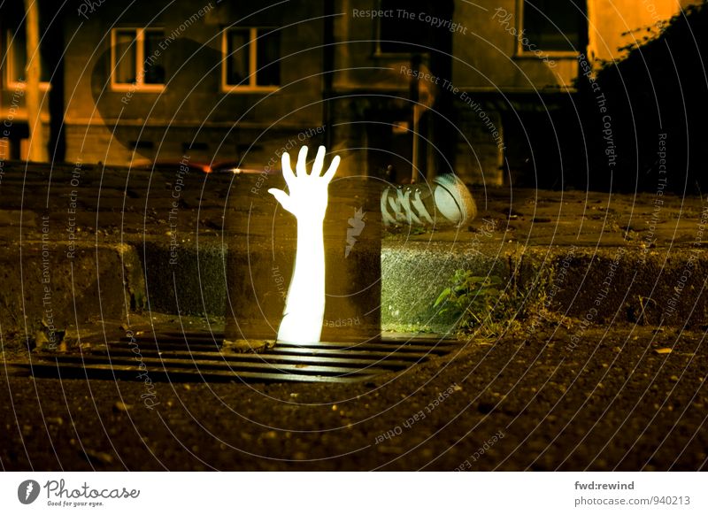alive Arm Hand Fingers Town Downtown Deserted Street Illuminate Exceptional Threat Dark Infinity Creepy Rebellious Strong Yellow Orange Emotions Bravery Power