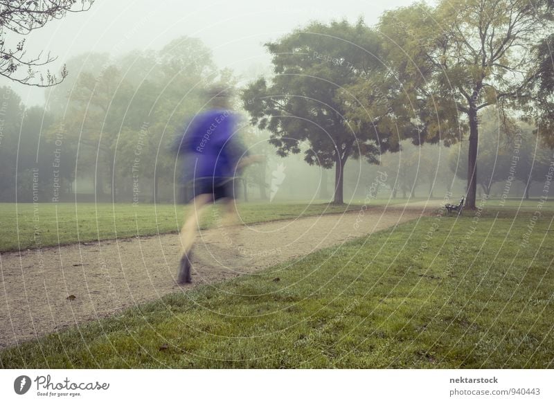 Jogging in morning fog Lifestyle Winter Sports Human being Park Fitness Sports Training Frankfurt Adults Health care in the morning Athletic Fog Cold Action