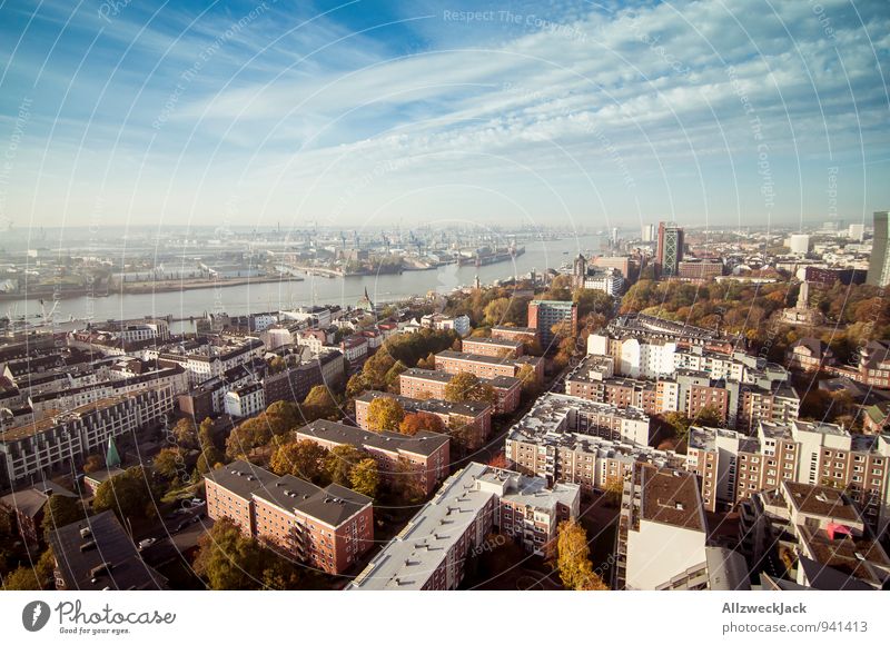 Hamburg in the morning 4 Port City Downtown Town Horizon Perspective Tourism Logistics Alster Colour photo Exterior shot Aerial photograph Deserted Morning
