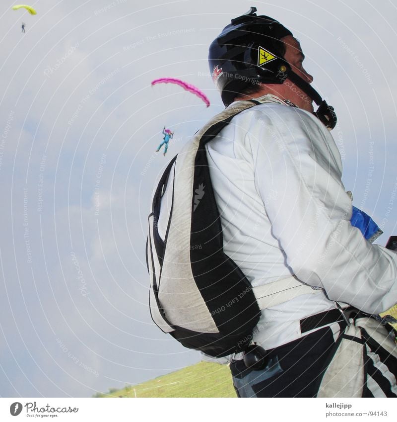 flutter man Skydiver Jump Paragliding Practice Airfield Runway Horizon Glide Formation Meadow Field Formation skydiving Backpack Parachute Hand Man Altimeter