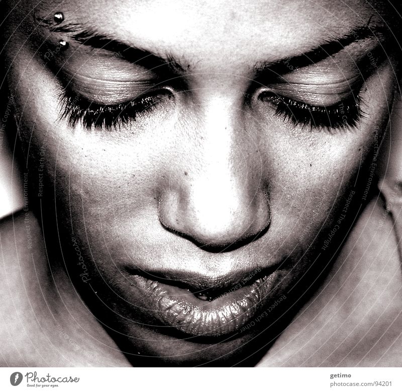 TSA Woman Piercing Portrait photograph Think Africans Eyebrow Beautiful Grief Distress Lady Black & white photo Sadness