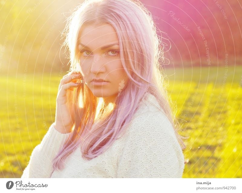 young woman with purple hair backlit Human being Feminine Young woman Youth (Young adults) Woman Adults Life Face 1 18 - 30 years 30 - 45 years Environment