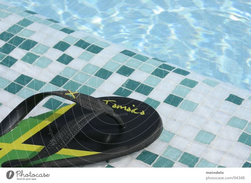 summer feelings Footwear Swimming pool Rubber Mosaic Green Yellow Loop Jamaica Vacation & Travel Playing Water Blue sandal fun wather Feet