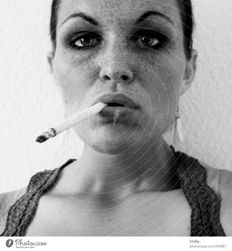 do i look like a slut? Black White Cigarette Gloomy Dirty Freckles Eyebrow Shirt Woman nicky Eyes Nose Mouth Face lips Boredom T-shirt earring young