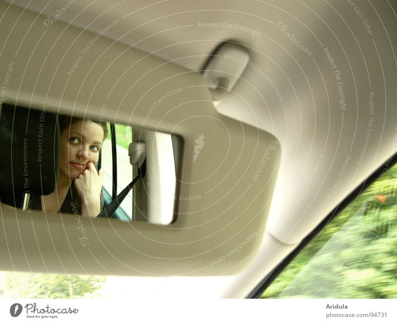 ... drive and drive ... Mirror Aperture Sulk Boredom Beige Hand Green Driving Woman Car Face Laughter Looking Observe Sit
