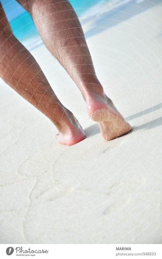 man takes a beach walk Exotic Relaxation Calm Vacation & Travel Summer Sun Beach Ocean Human being Man Adults Nature Sand Water Hair Footprint Going White Asia