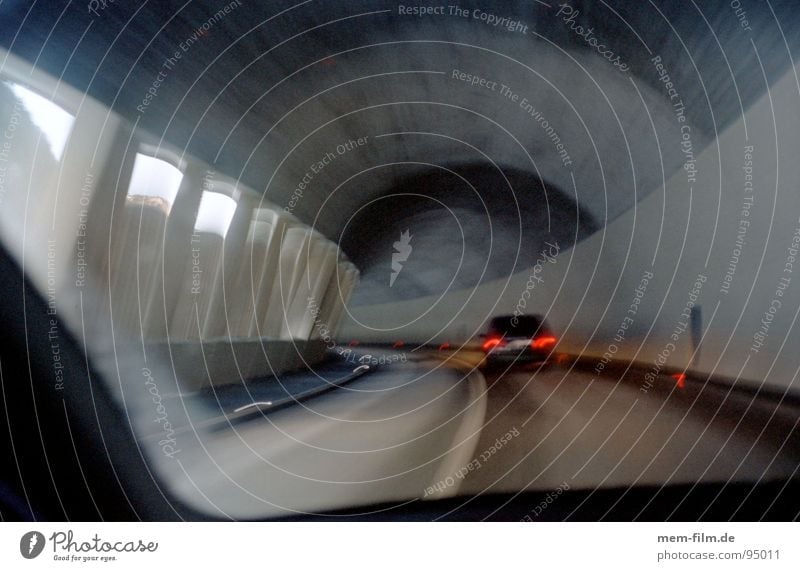 through the mountain 1 Tunnel Windscreen Dark Driving Time Fluorescent Lights Traffic lane Stripe Gray Speed Transport Reflection Tracks Carriage Road traffic
