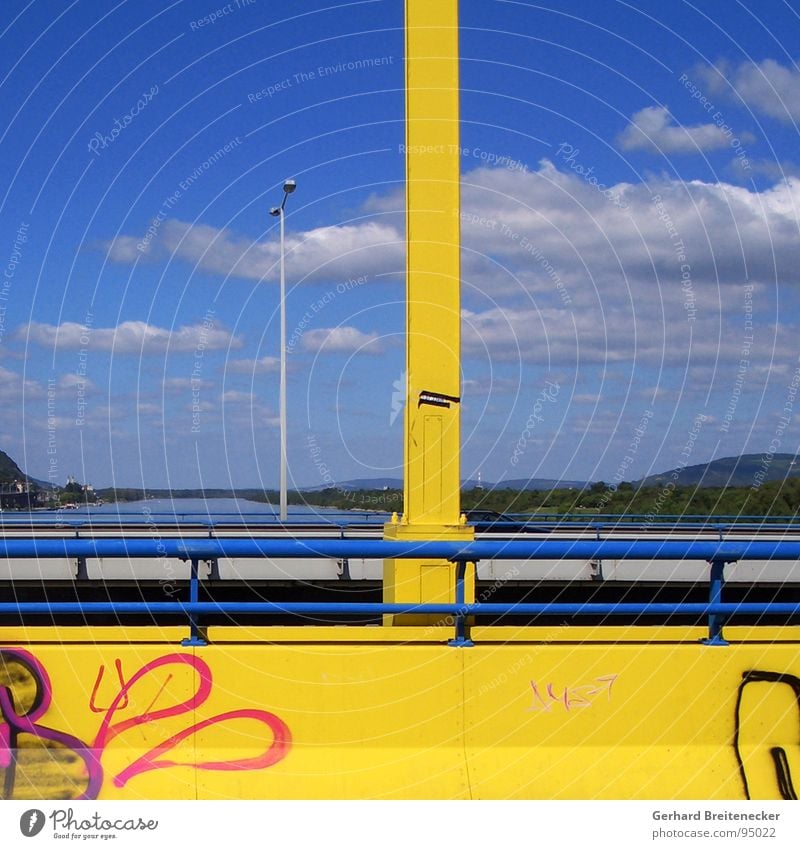 View from Vienna Yellow Bridge Danube River Graffiti Sky Vantage point Landscape