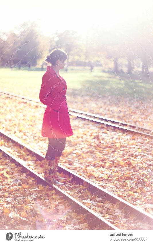 AK# On The Rail Art Esthetic Contentment Calm Idyll Woman Woman's body Autumnal Autumn leaves Autumnal colours Early fall Autumnal weather Automn wood