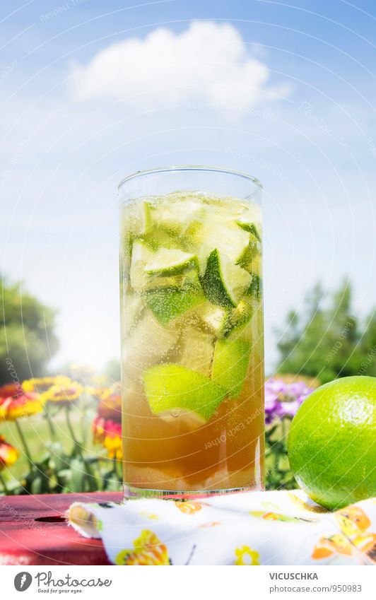 Ice tea in the garden in the sky background Food Fruit Nutrition Beverage Cold drink Lemonade Alcoholic drinks Sparkling wine Prosecco Glass Lifestyle Design