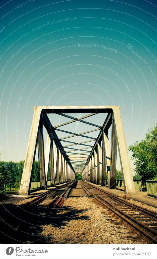 rhine bridge Railroad tracks Steel Railway bridge Bridge Sky Blue Beautiful weather Metal Stone Rhine River