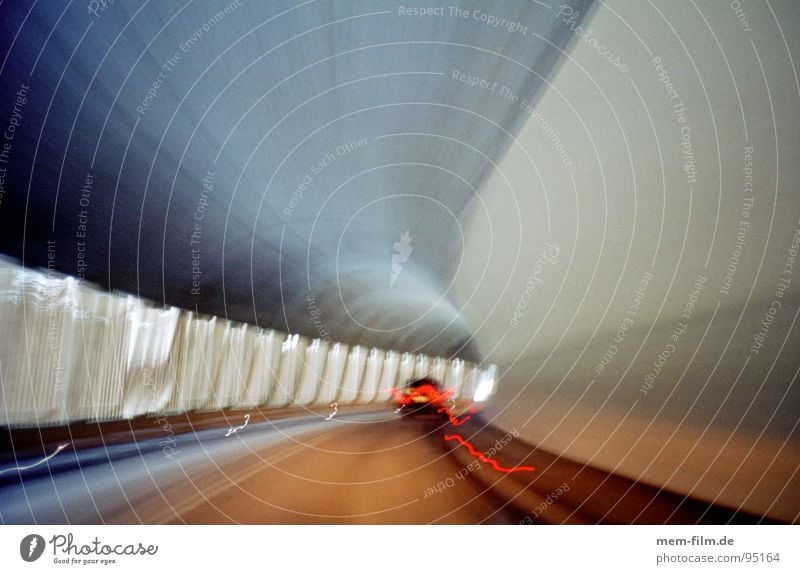 through the mountain 2 Tunnel Windscreen Dark Driving Time Fluorescent Lights Traffic lane Stripe Gray Speed Transport Reflection Tracks Carriage Road traffic