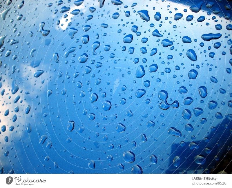 wet_car Rain Reflection Wet Transport Blue Sky blue car blue metallic Drops of water