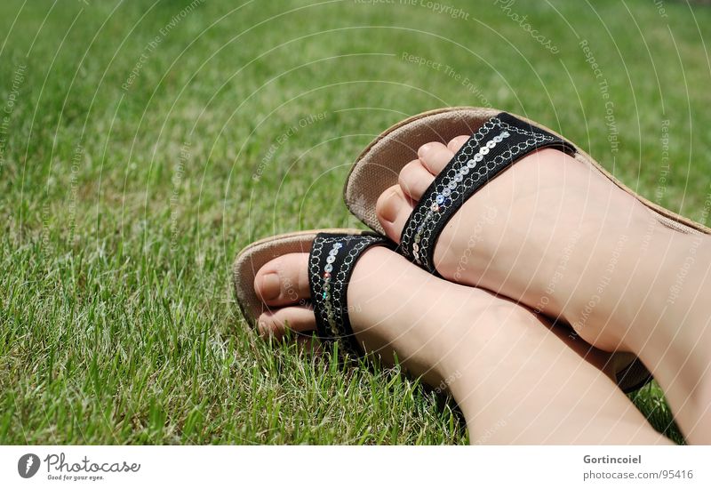 "I want a summer just for me!" Skin Summer Sunbathing Woman Adults Legs Feet Grass Meadow Footwear High heels Glittering Lie Sandal Toes Ankle Colour photo