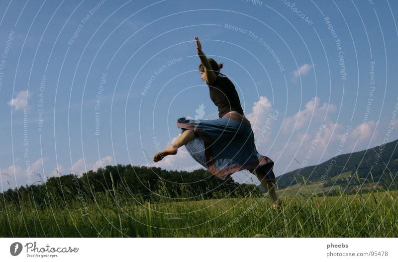 ...or jumping... Air Clouds Woman Jump Grass Meadow Field Summer Flower Sky Stride Freedom Mountain Nature Life