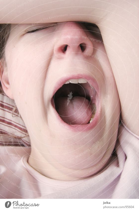 tired? Face Woman Adults Eyes Nose Mouth Teeth Stripe Sleep Red White Fatigue Striped Yawn Tear open Double chin Wake up sleeping Pillow eye Hide faces Tongue