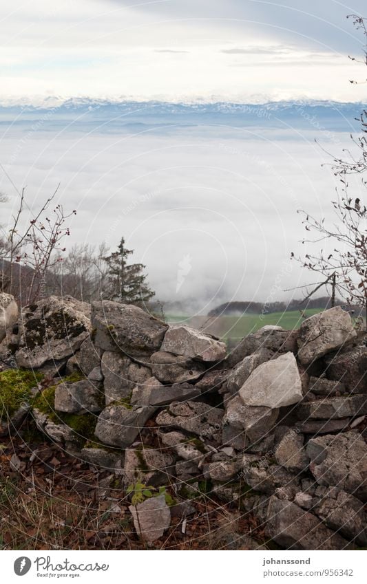 Far view 2 Nature Landscape Clouds Autumn Fog Field Forest Alps Mountain Snowcapped peak Wall (barrier) Stone wall Barrier Hiking Sharp-edged Far-off places