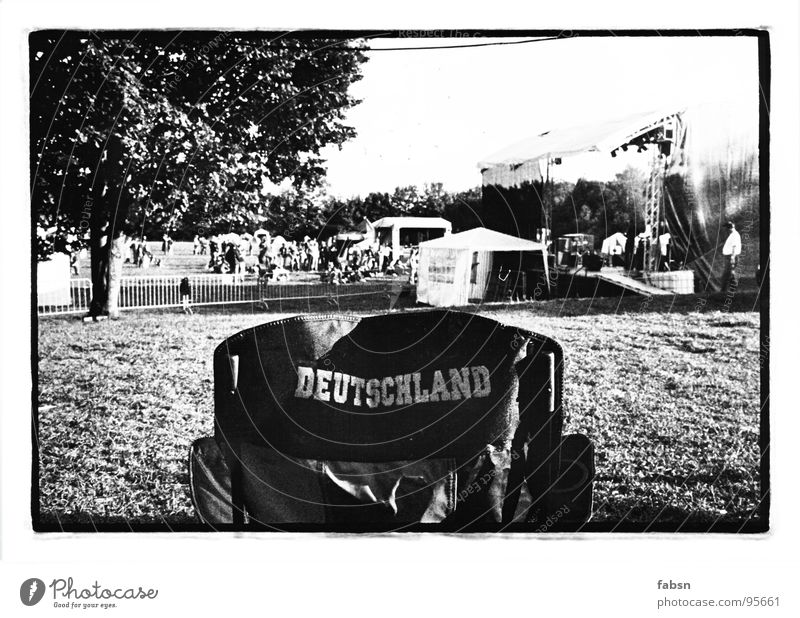 YOU ARE... Summer Camping Stage Backstage Meadow Tent Joy Black & white photo Germany Chair Music festival