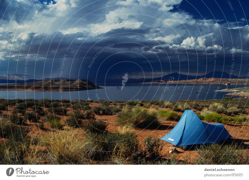 million dollar view Horizon Tent Camping Loneliness Empty Background picture Vacation & Travel Clouds Wanderlust Lake Uninhabited Americas Leisure and hobbies