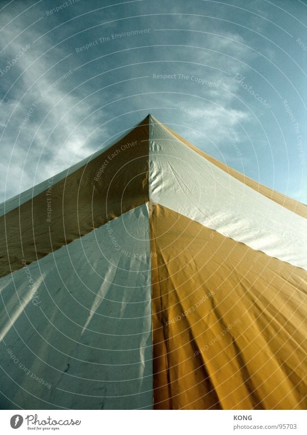 up Tent Covers (Construction) Yellow White Clouds Sky Light and shadow Detail Upward Blue Wrinkles Arrow towards the sun Shadow