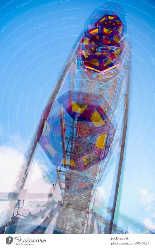 double ferris wheel Fairs & Carnivals Ferris wheel Rotate Fantastic Large Original Retro Speed Symmetry Time Double exposure Illusion Dynamics Rotation Spirited