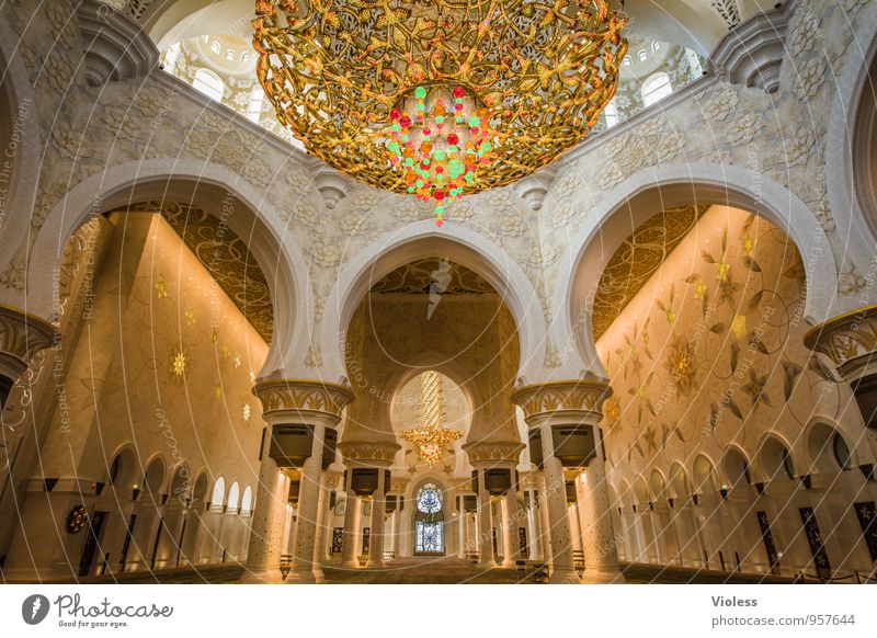 Sheikh Zayid Mosque Abu Dhabi United Arab Emirates Sacral building Chandelier columns Islam Tourist Attraction Might Protection Religion and faith