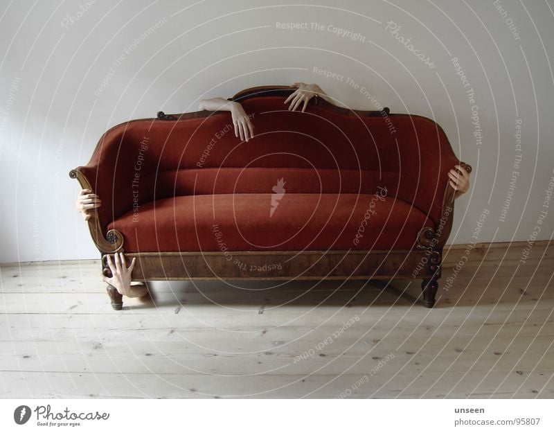 destiny out of control Calm Flat (apartment) Sofa Room Arm Hand Red Fear Threat Mysterious Hide Withdraw Colour photo Interior shot Neutral Background