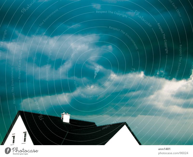 downpour Clouds House (Residential Structure) Building Roof Window Safety Dangerous Sky Thunder and lightning Rain Chimney