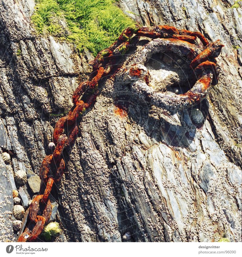 (H)old Chain Bond To hold on Rescue Catch Captured Ocean Atlantic Ocean Brittany Noble Rust Lake Transience Handcuff Old Stone Rock bind Beautiful tight save