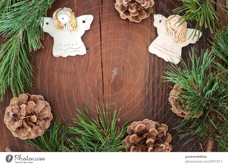 Christmas decoration Lifestyle Decoration Wood Ornament Heart Angel Authentic Uniqueness Natural Brown Green Tradition Copy Space December Gift Home-made