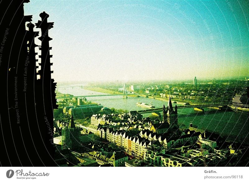 look down Cologne Cologne Cathedral Vantage point Black Capital of a pillar Far-off places Horizon Building Monument Delicate Green Builder Roof Housefront