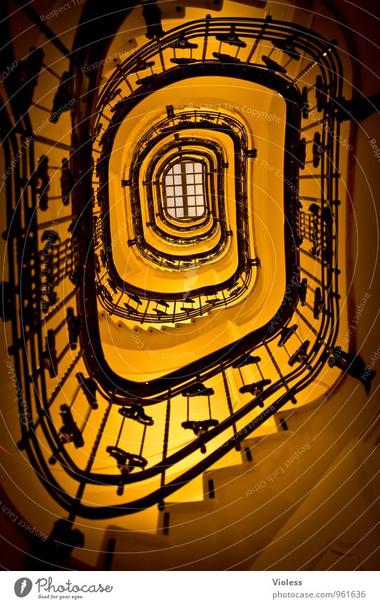 upstairs Architecture Stairs Fantastic Kitsch Yellow Beautiful Staircase (Hallway) Störtebeker house Banister Experimental Deserted
