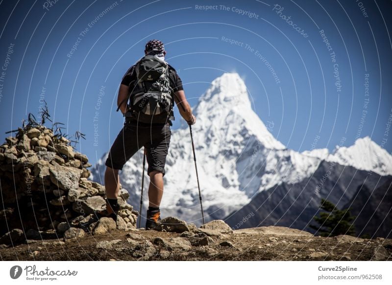 Ama Dablam Nature Elements Cloudless sky Ice Frost Snow Rock Mountain Peak Snowcapped peak Dream Hiking Himalayas Vantage point Freedom Mountaineering Stone